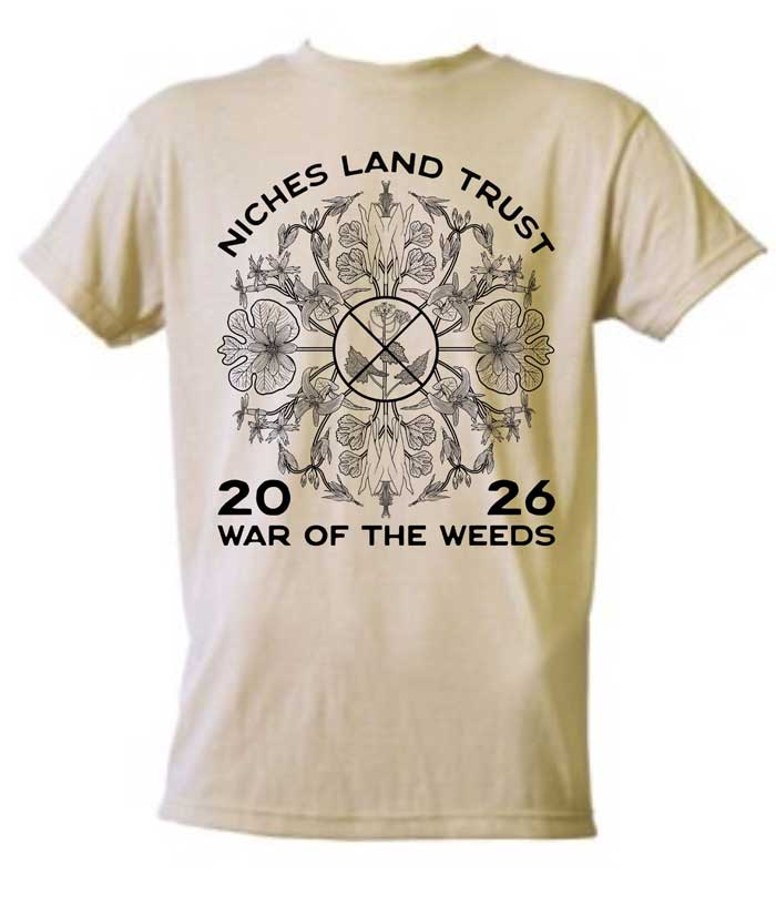 Bandanna featuring the War of the Weeds garlic mustard identification.