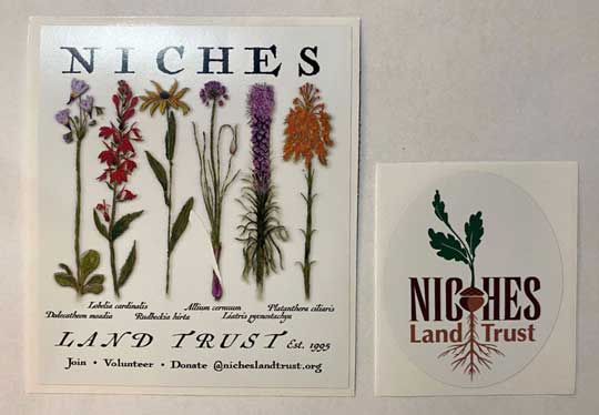 NICHES Sticker Set: Wildflower Sticker is 5" square, NICHES Logo is 3"